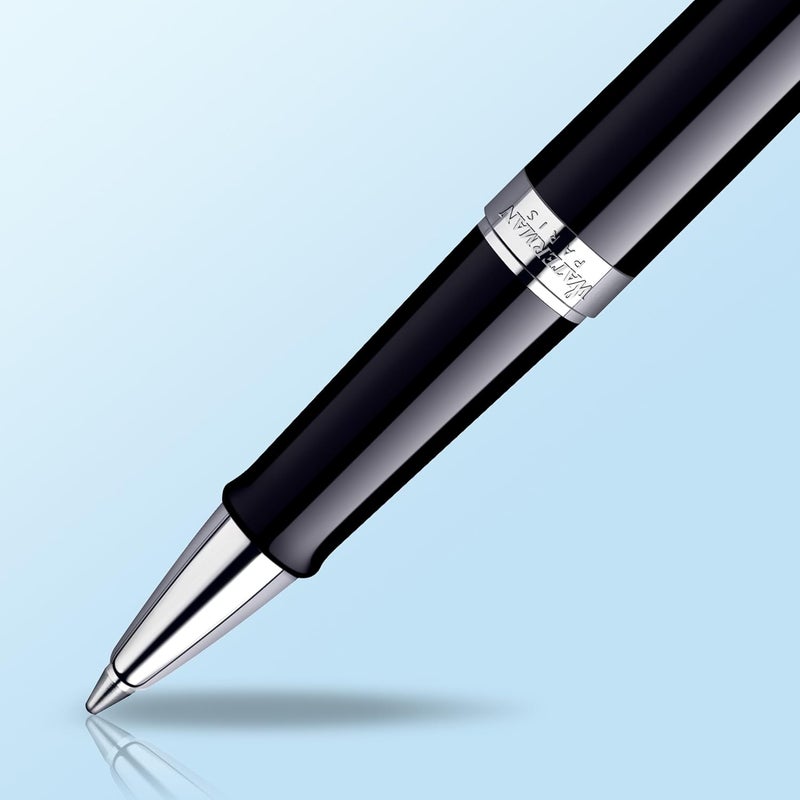 Waterman Hémisphère Rollerball Pen in Gloss Black with Chrome Trim - Fine Point with Black Ink Cartridge, Gift Box Included - Image 4